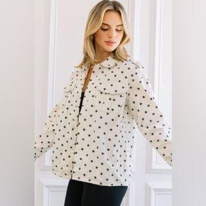 ODDY Cream Denim Jacket with Star Print Size M/L